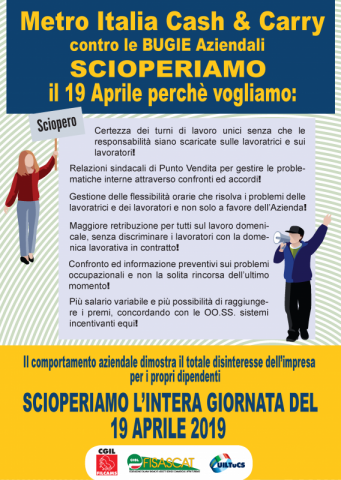 METRO ITALIA, IL 19 APRILE IN SCIOPERO I 4MILA ADDETTI DEL GRUPPO DEL CASH&CARRY.