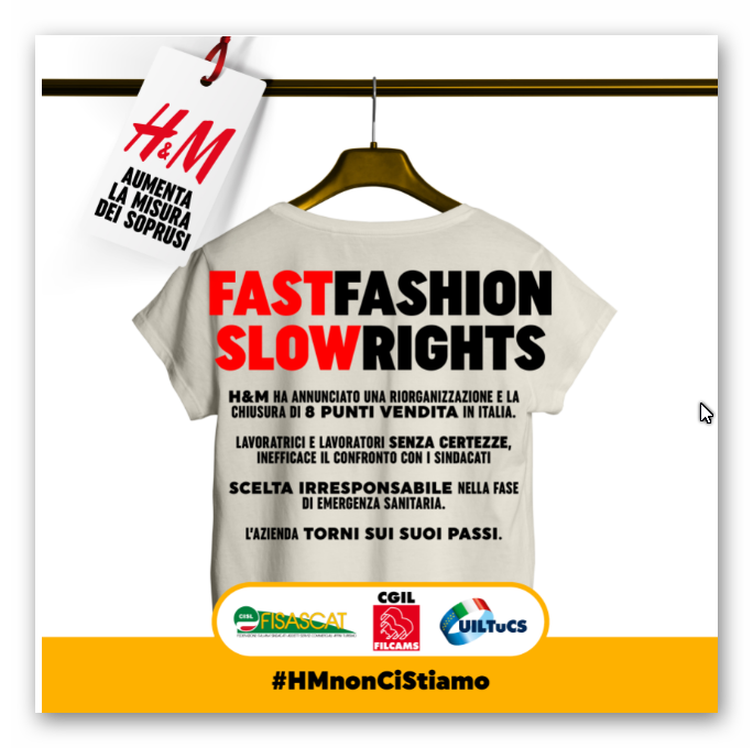 H&M conferma chiusure e licenziamenti dettati dall’algoritmo. I sindacati rivendicano un incontro al Mise e al Ministero del Lavoro: Il comportamento della multinazionale svedese è inaccettabile