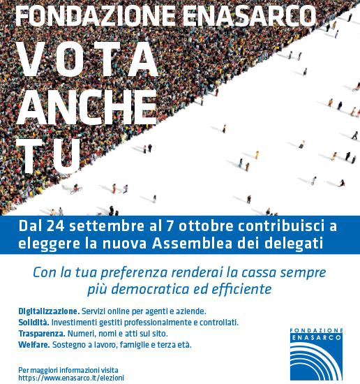 Dal 24 settembre al 7 ottobre, al voto per l'elezione dell'assemblea dei delegati della Fondazione Enasarco