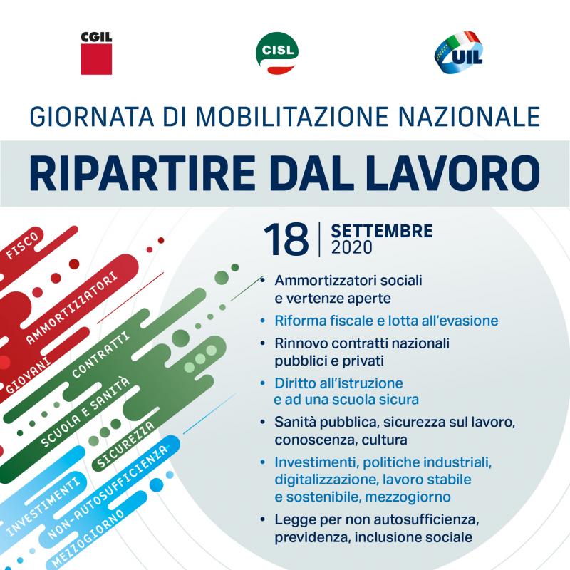 Cgil Cisl Uil: venerdì 18 settembre Giornata di Mobilitazione Nazionale