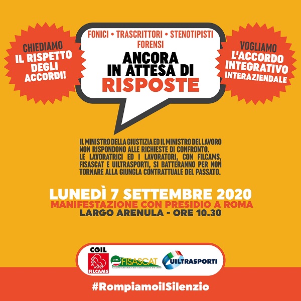 Documentazione atti processuali. In stato di agitazione i 1.500 fonici, trascrittori e stenotipisti addetti ai servizi in appalto al ministero della Giustizia. Lunedì 7 settembre alle ore 10.30 il presidio di protesta a Roma in Largo Arenula