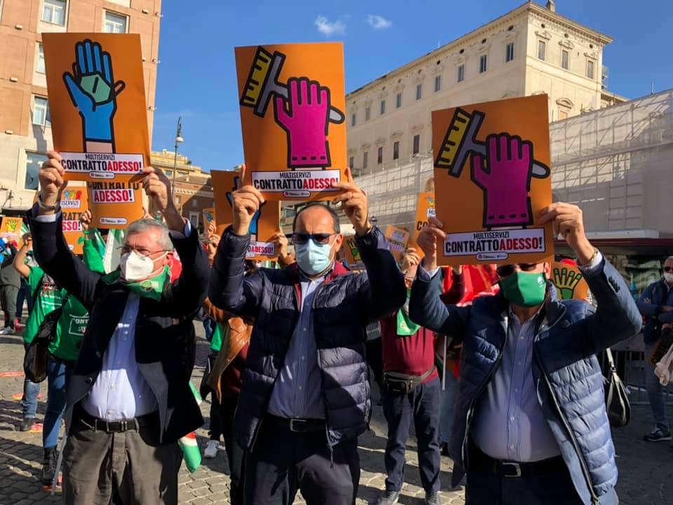 Ccnl multiservizi, massiccia l’adesione alla mobilitazione per il rinnovo. Oltre 3mila presenti alle iniziative territoriali in collegamento con Roma per un’unica piazza virtuale